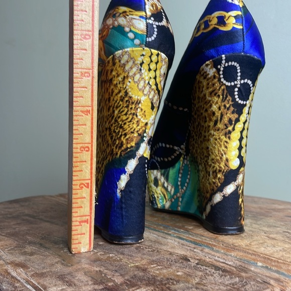 Aldo Satin Printed Fabric Jewel Tone Wedge Platform Size 39 US 8.5 - Picture 5 of 10